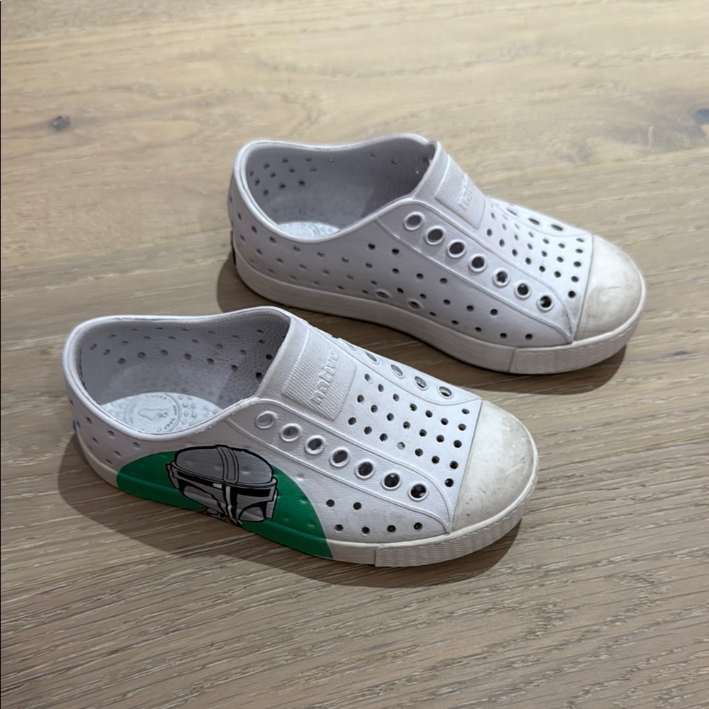 Native White and Green Perforated Sneakers